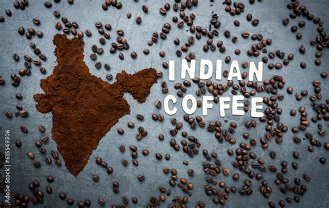 Map of India made of coffee powder and coffee beans, Indian coffee ...