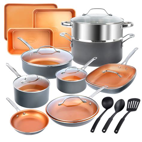 Gotham Steel 20 Piece Cookware Set with Nonstick Ceramic Copper Coating ...