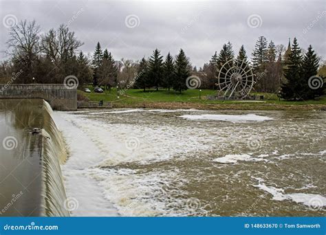 Nith River Dam and Waterwheel in New Hamburg, Ontario Stock Photo - Image of parkland, parking ...