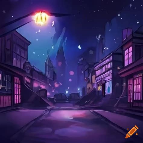 Town background at night in an anime art style on Craiyon