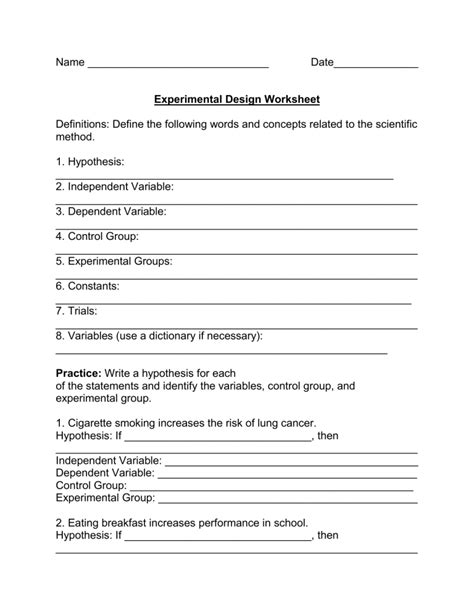 Experimental Design Worksheet