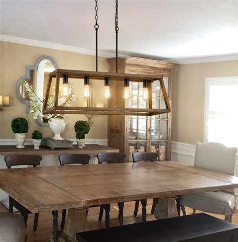 Farmhouse 5-Light Chandeliers for Dining Room Wood Finish