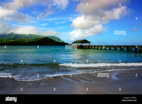 Pier at the beach in Hanalei Bay, Kauai Stock Photo - Alamy