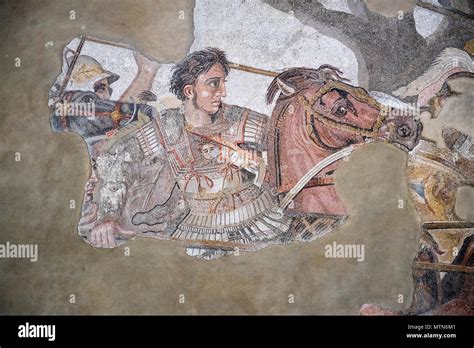 Naples, Italy - April 18, 2018. The Alexander the Great Mosaic inside ...