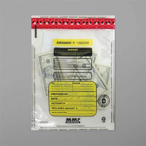 MMF Industries 2362010N20 Clear 9" x 12" Tamper-Evident Cash Deposit Bag - 100/Box