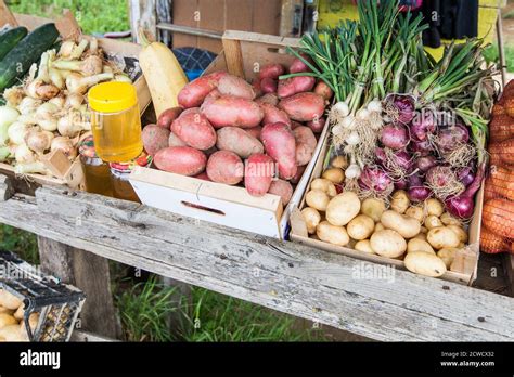 Fresh Organic Vegetables at local farmers market outdoor Stock Photo ...