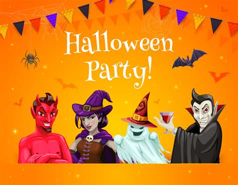 Halloween party banner with cartoon characters 26618437 Vector Art at Vecteezy