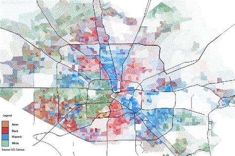 Five maps illustrate Houston's racial-ethnic breakdown by neighborhood