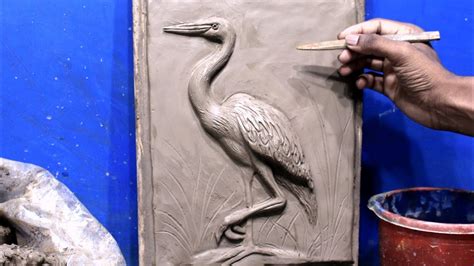 Clay heron making relief || clay bird making step by step || relief clay modeling process - YouTube
