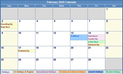 February 2025 Calendar with Holidays - as Picture