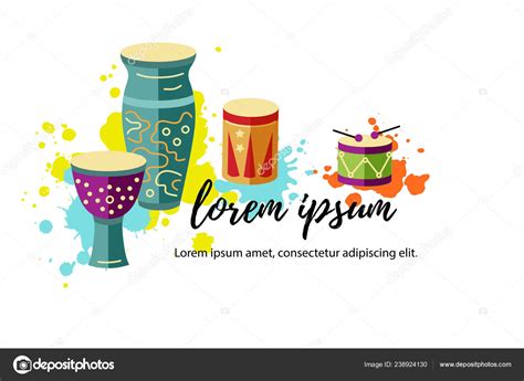 Vector Illustration Drums Paint Splashes Template Party Drum School ...