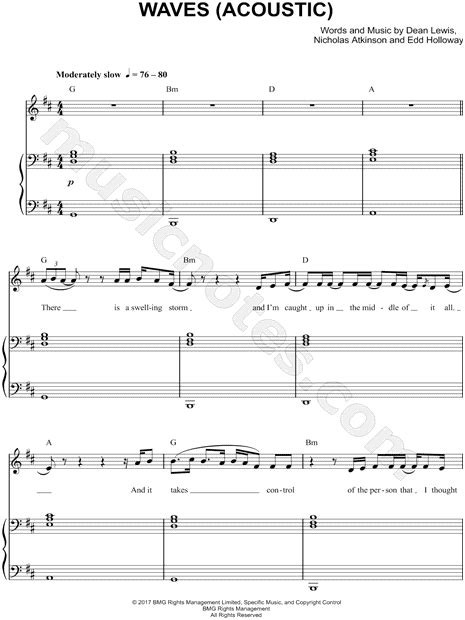 Dean Lewis "Waves (Acoustic)" Sheet Music in B Minor (transposable ...