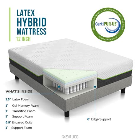 LUCID 12 Inch King Latex Hybrid Mattress – Memory Foam – For Big ...