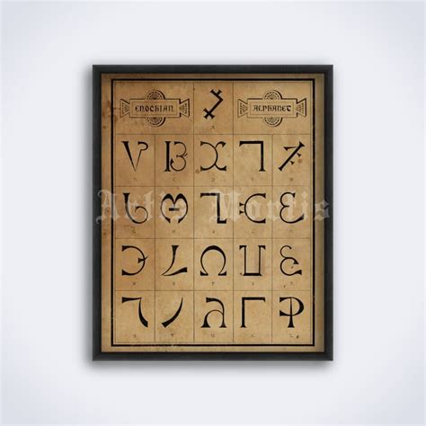 Printable Enochian Alphabet by John Dee, Edward Kelley - magick poster