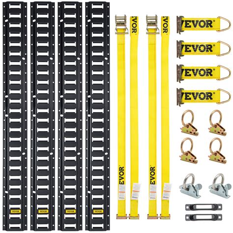 VEVOR E Track Tie-Down Rail Kit, 18PCS 5FT E-Tracks Set Includes 4 Steel Rails & 2 Single Slot ...