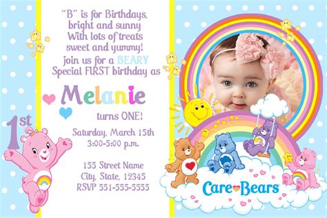 Invitation Care Bears Birthday Party, Rainbow Themed Birthday Party ...