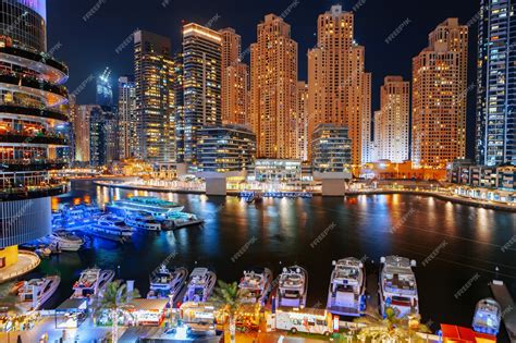 Premium Photo | Stunning view of dubai marina at night