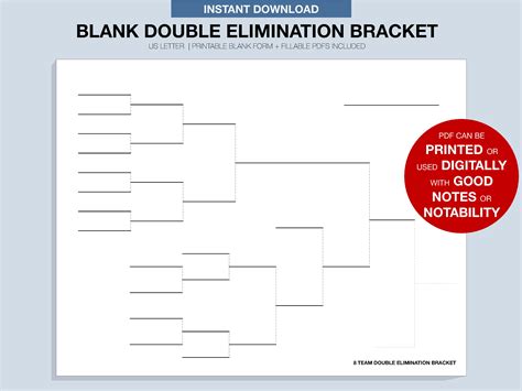 Blank Tournament Bracket, Printable, Fillable PDF, Double Elimination ...