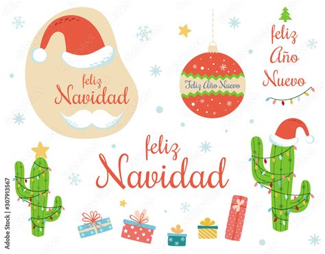 Spanish Mexican Christmas clip art elements set Text Feliz Navidad ...