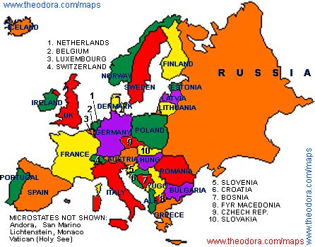 Countries and regions in Europe