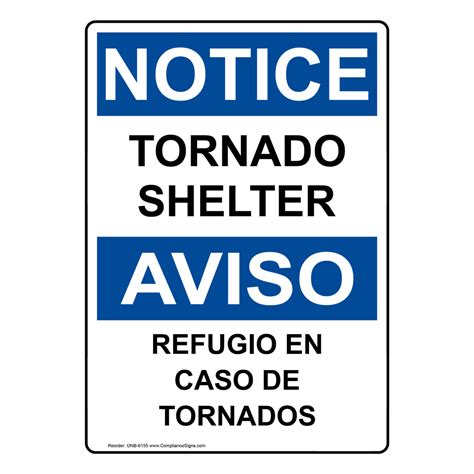 Vertical Tornado Shelter Bilingual Sign - OSHA NOTICE