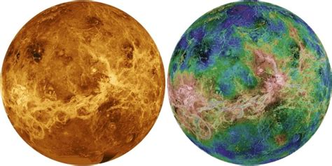 2. Radar images of Venus in true colour (left) and false colour...