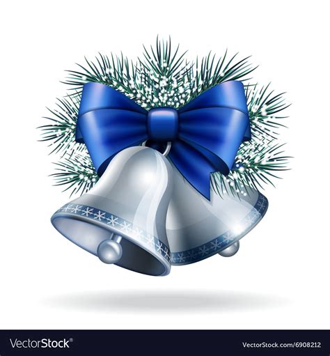 Silver bells with blue ribbon Royalty Free Vector Image