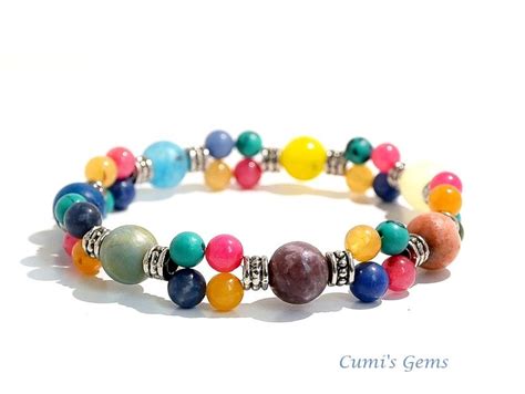 Colorful Bracelet, Energy Bracelet, Ethnic Bracelet, Handcraft Jewelry, Gift Idea, Semiprecious ...