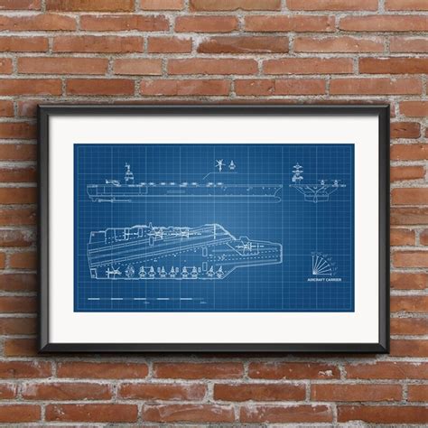 Aircraft Carrier Blueprint Canvas Art Poster Prints Military Ship ...