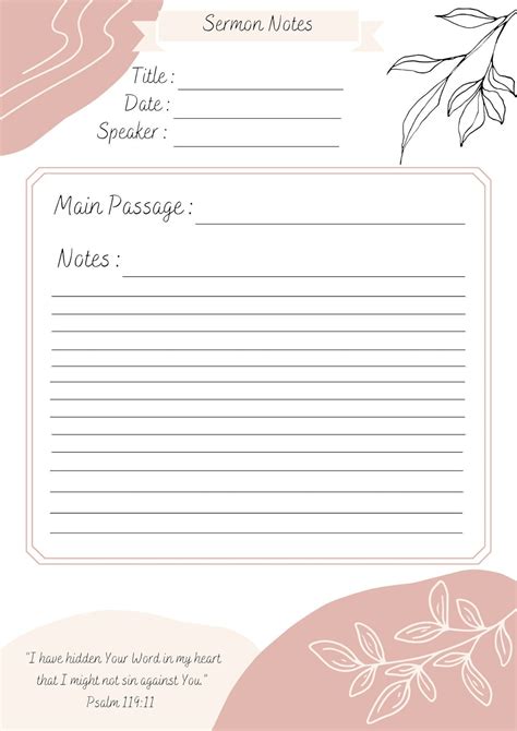 Sermon Notes, Sermon Notes Template, Digital Print, Pdf Png - Etsy