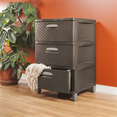 3 Drawer Wide Storage Cabinet Plastic Weave Set Of 2 Home Office ...