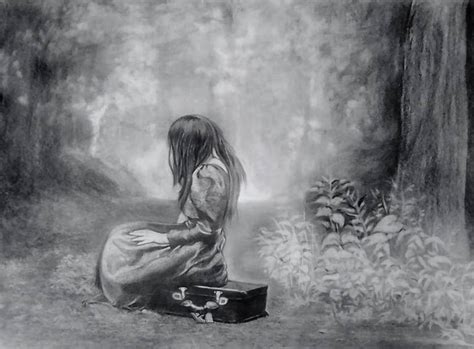 Girl is waiting for someone. She is alone with a sad mood. Drawing by Biplab Ghosh | Saatchi Art