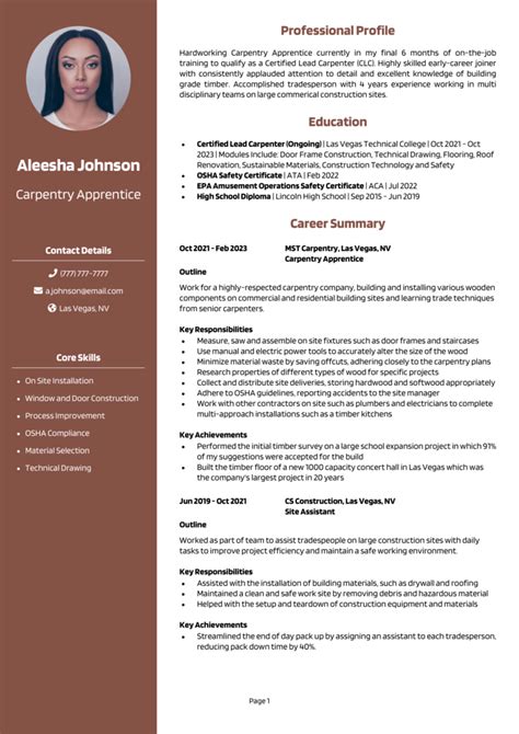 Carpentry Apprentice resume example + guide [Get interviews]