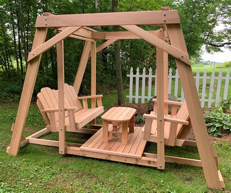 Framed Four-Seat Cedar Swing w/ Center Platform & Table (With images) | Outdoor swing, Outside ...