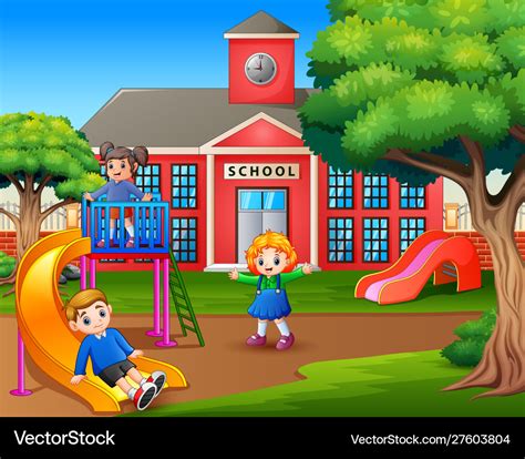 Cartoon kids playing on school playground Vector Image