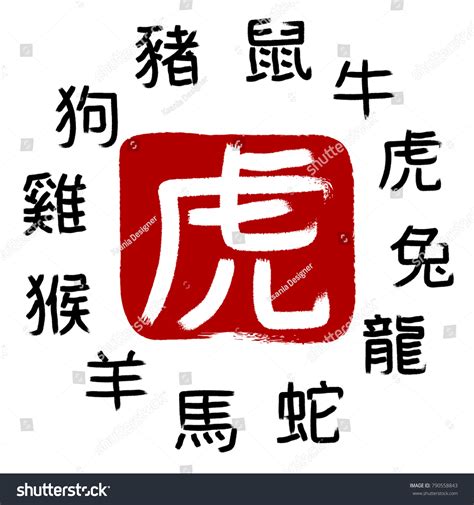 Tiger Chinese Zodiac Signs Hieroglyph Calligraphy Stock Vector (Royalty ...