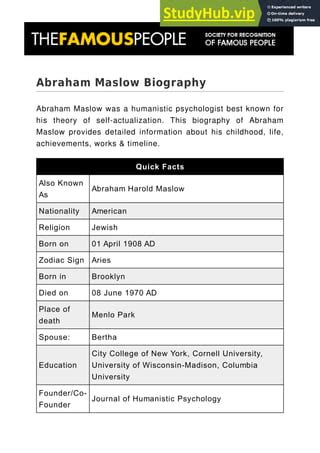 Abraham Maslow Biography | PDF