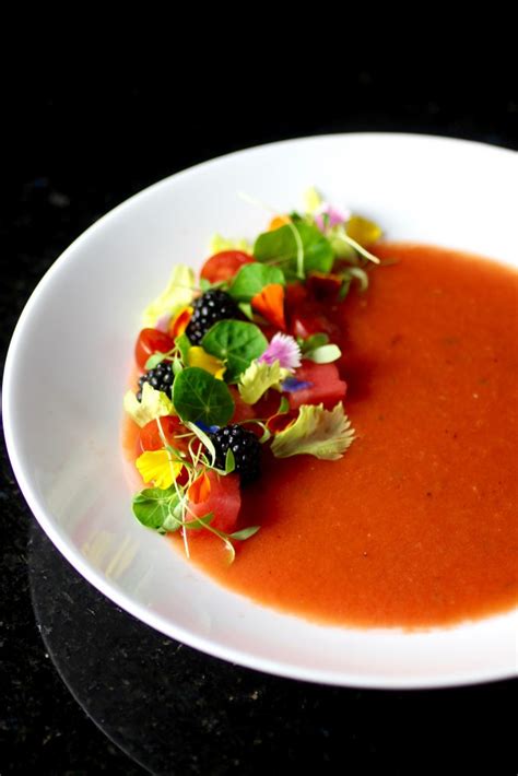 Pretty Watermelon Gazpacho with Blackberries - Taste With The Eyes