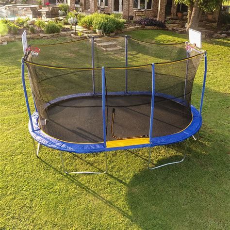 JumpKing Oval 10 x 15 Foot Trampoline, with Basketball Hoop, Blue/Yellow (Box 1 of 2) - Walmart ...