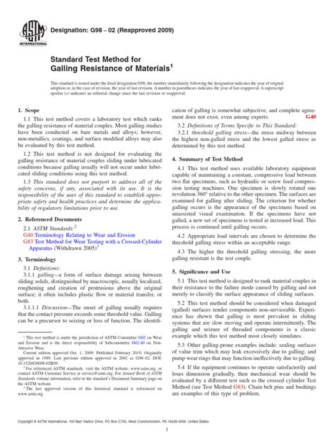 Galling Resistance of Materials: Standard Test Method For | PDF | Wear ...