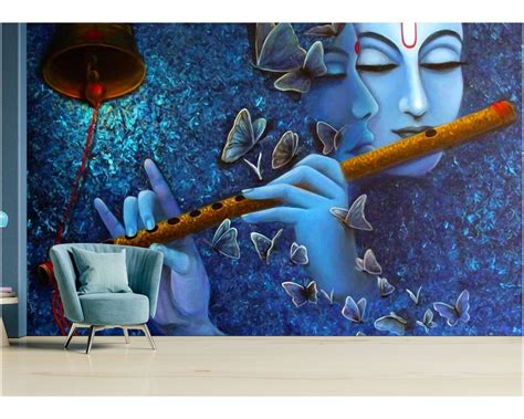Krishna Playing Flute Customised Wallpaper – Myindianthings