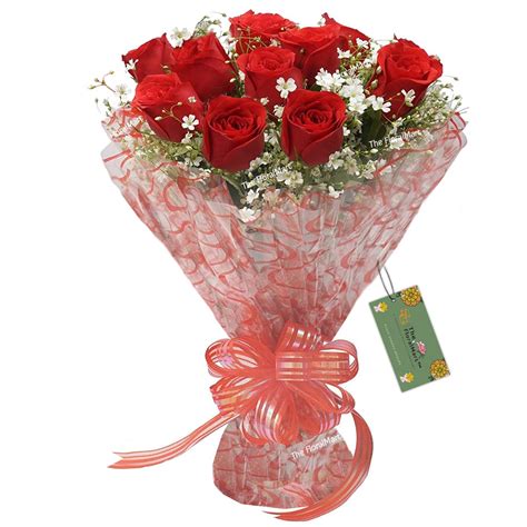 The FloralMart Fresh Flowers Bouquet of 8 Red Roses in Cellophane ...