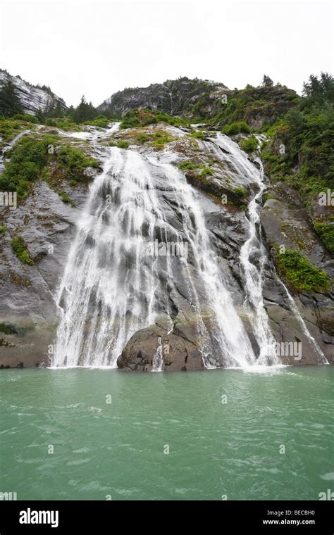 Waterfall, Endicott Arm, cloudy atmosphere, Inside Passage, Southeast ...