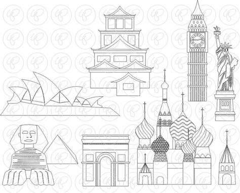 World Landmarks Line Art set 2 Digital Clip Art: Sydney | Etsy in 2020 ...