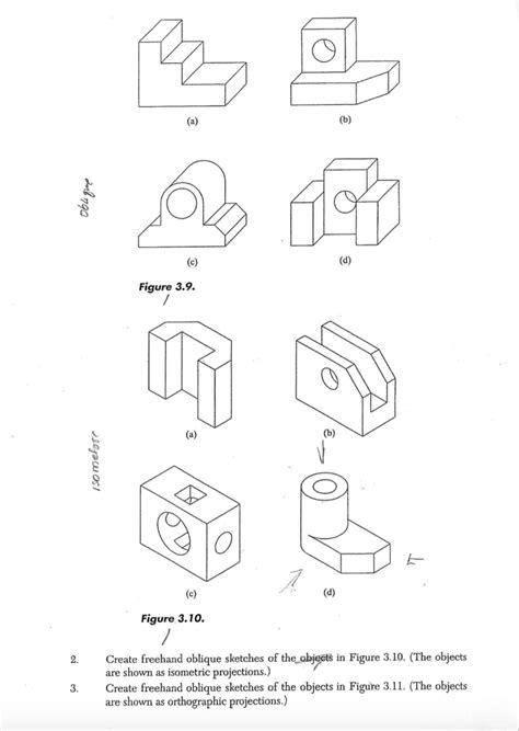 Solved Figure 3.9. 0 Figure 3.10. 2. Create freehand oblique | Chegg.com