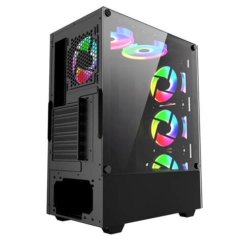 Mid Tower ATX Gaming Computer PC Case RGB LED Tempered Glass 6x Halo ...