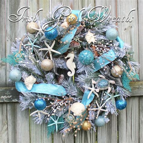 Snowy Coastal Christmas Wreath, Turquoise Seaside Winter Holiday Wreath | Christmas wreaths ...