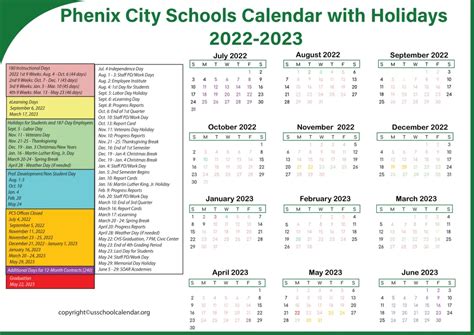 Phenix City Schools Calendar with Holidays 2022-2023 [PCBOE]