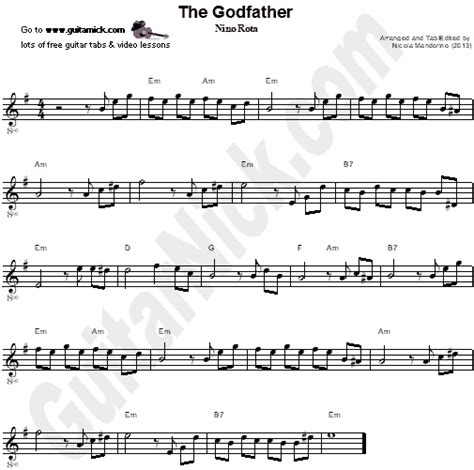 THE GODFATHER Easy Guitar Sheet Music - GuitarNick.com