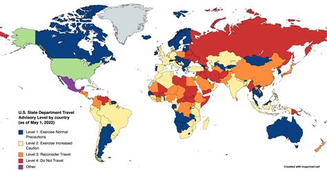 U.S. State Department Travel Advisory Level for U.S. Nationals by country (as of May 1, 2022 ...